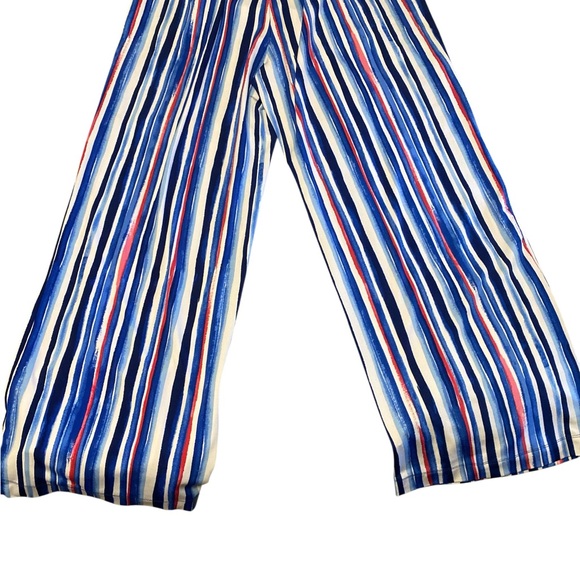Grace Elements Wide-Leg Palazzo Pants L Blue Red White Striped Elastic Waist - Picture 7 of 7